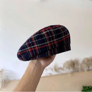 Black Plaid Beret Painter News Boy Cabbie Hat